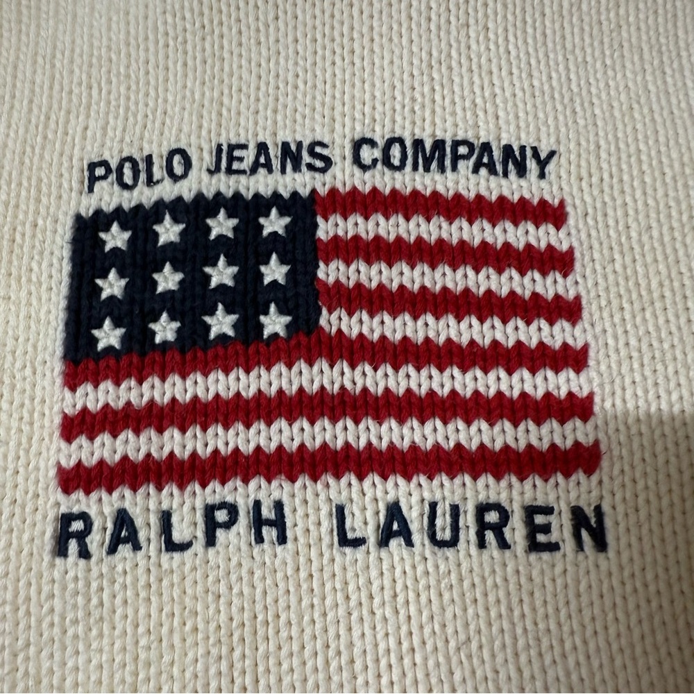 🇺🇸 Youths Vintage Polo Jeans Co. Ralph Lauren Flag Turtleneck USA Flag Sweater L - Picture 4 of 14